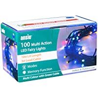 ANSIO Cadena Luces de Navidad 100 LED Multicolor Interior-Exterior Luces de árbol luces de hadas alimentadas red 10 M de…